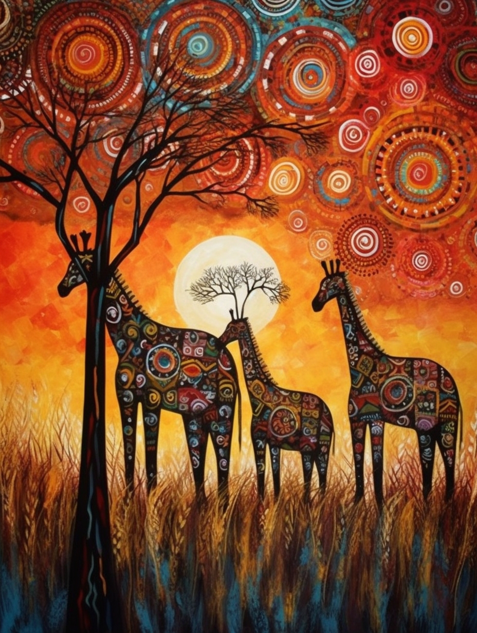 Harmonious Village Life - A Traditional African Painting