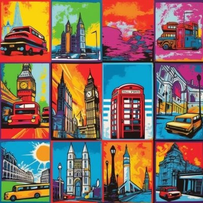 Iconic Cityscape in Pop Art Style