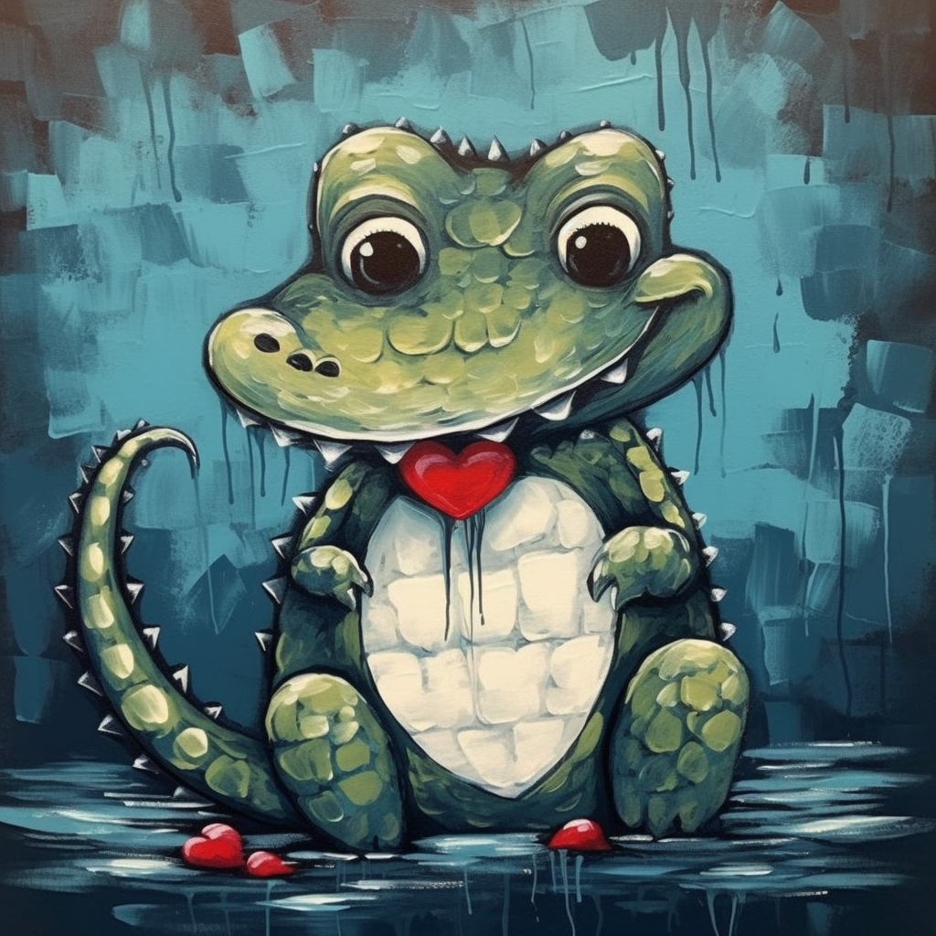 Lovingly Green- A Cheery Crocodile Painting