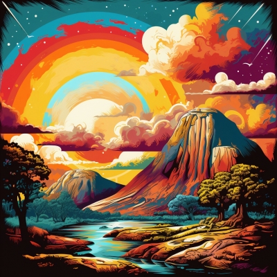 Nature's Kaleidoscope- Where Mountains Meet Rainbow Skies