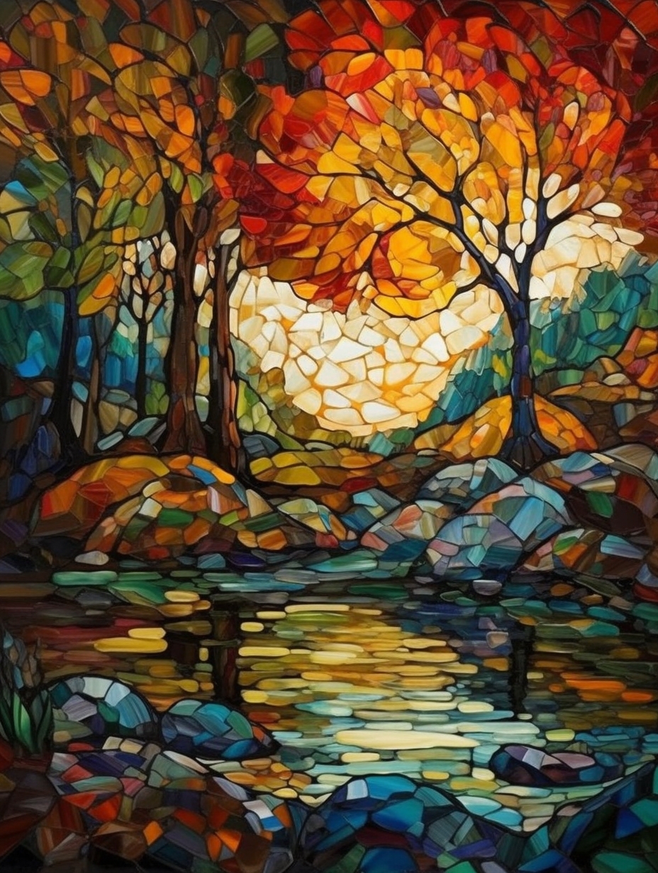 Rhapsody in Nature- A Cubist Depiction of a Forest and River