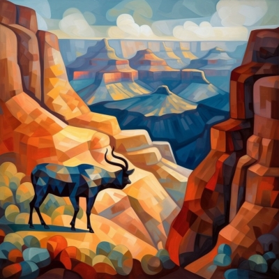 Wilderness Mosaic- A Cubist Rendering of Animals in Grand Canyon